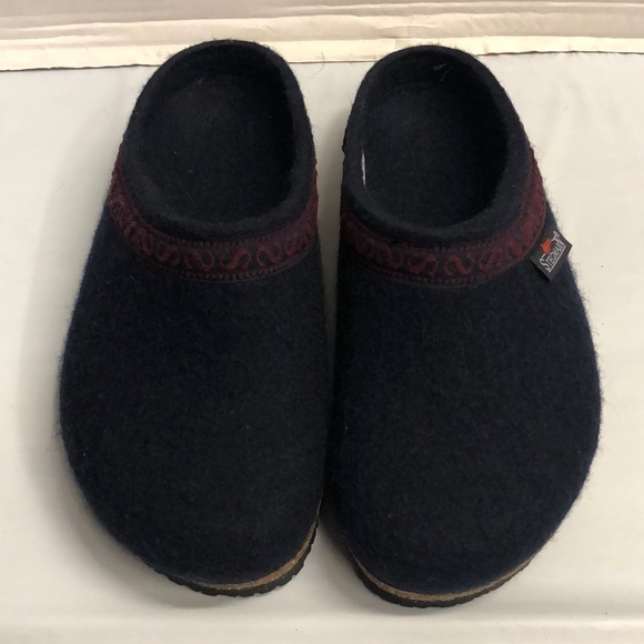 Women’s STEGMANN Navy Blue Wool Cork Clog Slippers - Picture 2 of 7
